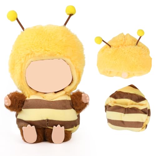 XMBYGY Puppen Bekleidung für Labubu (für 17/15cm Stehen/Sitzen Puppe)(Keine Puppe) Mehrere Stil Zubehör Handgefertigt Häkeln Süße Kleidung Anziehen Ausrüstung für Plush Doll (Thema Tiere) (TTbiene) von XMBYGY