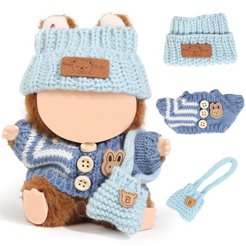 XMBYGY Puppen Kleidung für Labubu (für 17/15cm Stehend/Sitzen Puppen)(Keine Puppe) Mehrere Stil Zubehör Bekleidung für Puppen Anziehen Inklusive Figuren Mantel+ Hut+ Schulter Tasche (BBB) von XMBYGY