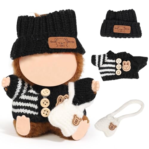 XMBYGY Puppen Kleidung für Labubu (für 17/15cm Stehend/Sitzen Puppen)(Keine Puppe) Mehrere Stil Zubehör Bekleidung für Puppen Anziehen Inklusive Figuren Mantel+ Hut+ Schulter Tasche (BBW) von XMBYGY
