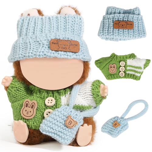XMBYGY Puppen Kleidung für Labubu (für 17/15cm Stehend/Sitzen Puppen)(Keine Puppe) Mehrere Stil Zubehör Bekleidung für Puppen Anziehen Inklusive Figuren Mantel+ Hut+ Schulter Tasche (BGB) von XMBYGY