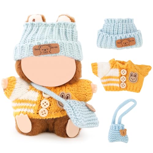 XMBYGY Puppen Kleidung für Labubu (für 17/15cm Stehend/Sitzen Puppen)(Keine Puppe) Mehrere Stil Zubehör Bekleidung für Puppen Anziehen Inklusive Figuren Mantel+ Hut+ Schulter Tasche (BYB) von XMBYGY