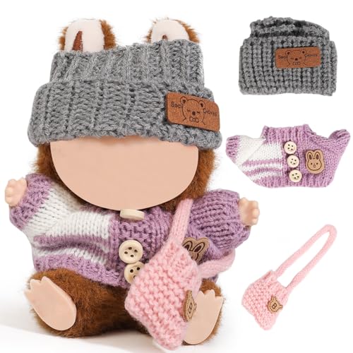 XMBYGY Puppen Kleidung für Labubu (für 17/15cm Stehend/Sitzen Puppen)(Keine Puppe) Mehrere Stil Zubehör Bekleidung für Puppen Anziehen Inklusive Figuren Mantel+ Hut+ Schulter Tasche (GPP) von XMBYGY
