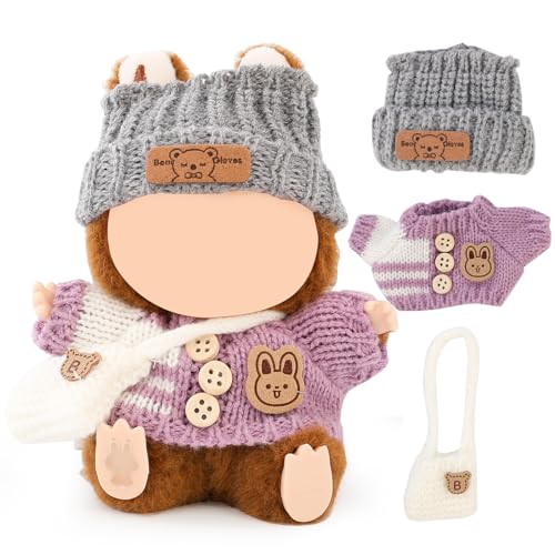 XMBYGY Puppen Kleidung für Labubu (für 17/15cm Stehend/Sitzen Puppen)(Keine Puppe) Mehrere Stil Zubehör Bekleidung für Puppen Anziehen Inklusive Figuren Mantel+ Hut+ Schulter Tasche (GPW) von XMBYGY