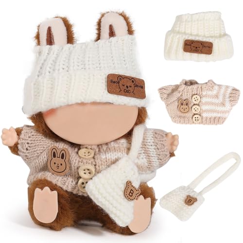 XMBYGY Puppen Kleidung für Labubu (für 17/15cm Stehend/Sitzen Puppen)(Keine Puppe) Mehrere Stil Zubehör Bekleidung für Puppen Anziehen Inklusive Figuren Mantel+ Hut+ Schulter Tasche (WBW) von XMBYGY