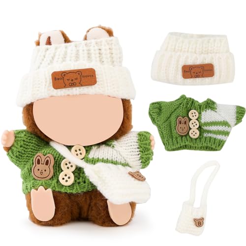 XMBYGY Puppen Kleidung für Labubu (für 17/15cm Stehend/Sitzen Puppen)(Keine Puppe) Mehrere Stil Zubehör Bekleidung für Puppen Anziehen Inklusive Figuren Mantel+ Hut+ Schulter Tasche (WGW) von XMBYGY