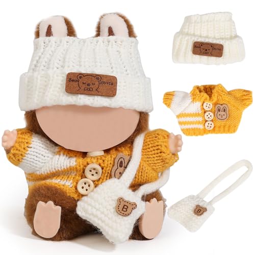 XMBYGY Puppen Kleidung für Labubu (für 17/15cm Stehend/Sitzen Puppen)(Keine Puppe) Mehrere Stil Zubehör Bekleidung für Puppen Anziehen Inklusive Figuren Mantel+ Hut+ Schulter Tasche (WYW) von XMBYGY