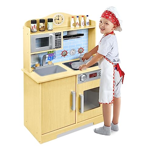 XMTECH Kinderküche, Spielküche Holz für Kinder, Küchenspielzeug mit Waschbecken Mikrowelle, inkl. Kochgeschirr, Spielset Spielzeugküche, 56 x 28,5 x 92 cm XMTECH Kinderküche, Spielküche Holz für Kinder, Küchenspielzeug mit Waschbecken Mikrowelle, inkl. Kochgeschirr, Spielset Spielzeugküche, 56 x 28,5 x 92 cm von XMTECH