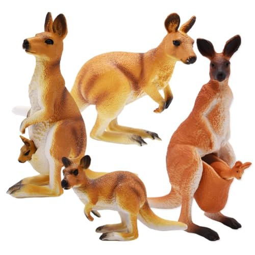 Mini Känguru Figuren, 4 pcs Realistische Tiere Figuren, Känguru Ornamente Cupcake Safari Spielfiguren Geschenk für Kinder, zum Spielen Oder als Deko von XNAUVOI