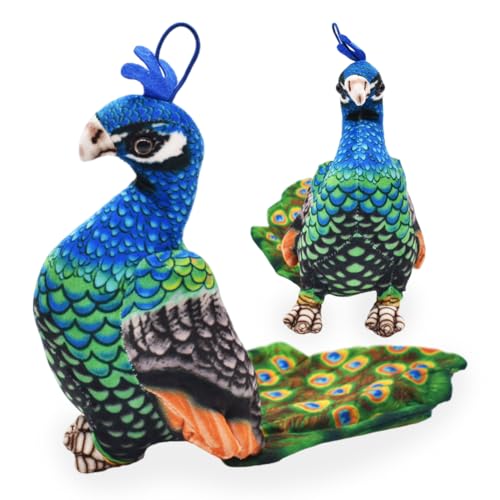 XNAUVOI Pfau Vogel Plüschtier Kuscheltier Pfau Plüschtier 25cm Plüsch Pfau Realistische Pfau Cartoon Tier Decoration Geschenk für Kinder Mädchen Jungen von XNAUVOI