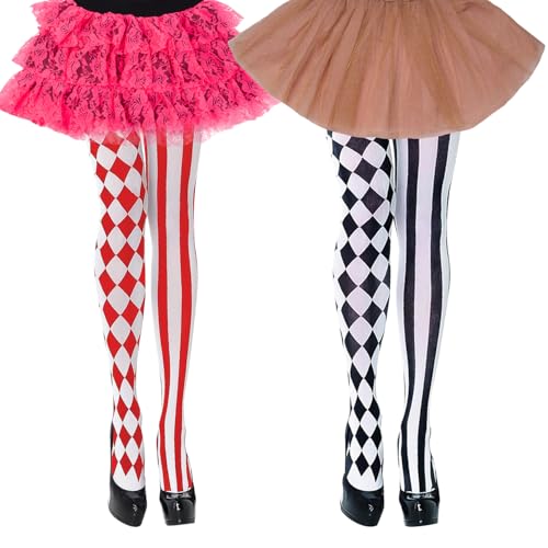 XNFUOE 2 Paar Zirkusstrumpfhosen gestreifte Strumpfhose Vollfuß Diamant Strumpfhose für Halloween Dress Up Cosplay Party XNFUOE 2 Paar Zirkusstrumpfhosen gestreifte Strumpfhose Vollfuß Diamant Strumpfhose für Halloween Dress Up Cosplay Party von XNFUOE