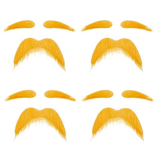 XNFUOE 4 Sets Fake Schnurrbart und Augenbrauen Orange Stick On Schnurrbart Realistischer Selbstklebender Bart für Festival Party Kostüm Cosplay Maskerade XNFUOE 4 Sets Fake Schnurrbart und Augenbrauen Orange Stick On Schnurrbart Realistischer Selbstklebender Bart für Festival Party Kostüm Cosplay Maskerade von XNFUOE