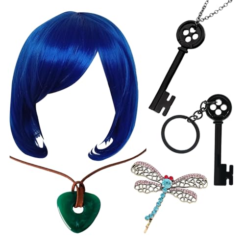 XNFUOE 5-teiliges Set mit Schlüssel-Anhänger und Halskette, grüner Stein mit Libellen-Haarspangen, Bob-Perücken-Set für Erwachsene, Kinder, Halloween-Zubehör XNFUOE 5-teiliges Set mit Schlüssel-Anhänger und Halskette, grüner Stein mit Libellen-Haarspangen, Bob-Perücken-Set für Erwachsene, Kinder, Halloween-Zubehör von XNFUOE