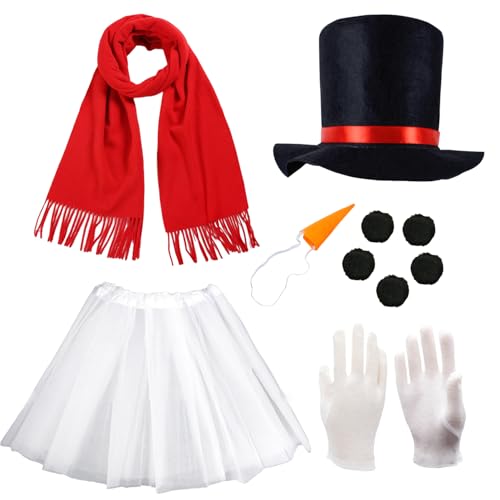 XNFUOE Schneemann-Kostüm für Erwachsene, Schneemann, Schal, Mütze, Karotte, Nase, Handschuhe, Pompon, Bälle, Tutu, Rock für Weihnachten, Kostüm, 10 Stück von XNFUOE