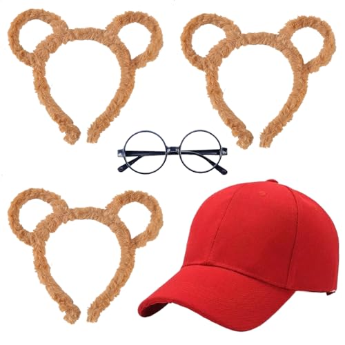 XNFUOE Streifenhörnchen-Kostüm-Set, Streifenhörnchen-Ohren, Stirnband, schwarzer runder Rahmen, Brille, rote Kappe für Erwachsene, Teenager, Weltbuchtag, Party, 5-teilig XNFUOE Streifenhörnchen-Kostüm-Set, Streifenhörnchen-Ohren, Stirnband, schwarzer runder Rahmen, Brille, rote Kappe für Erwachsene, Teenager, Weltbuchtag, Party, 5-teilig von XNFUOE