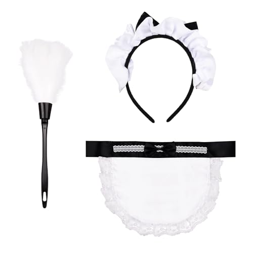 XNHIU 3-teiliges Dienstmädchen-Kostüm, Zubehör, französisches Dienstmädchen, Stirnband, Federwedel, Retro, halbe Taille, Dienstmädchen, Schürze, Party-Dekoration, Kostüm-Set für Halloween, XNHIU 3-teiliges Dienstmädchen-Kostüm, Zubehör, französisches Dienstmädchen, Stirnband, Federwedel, Retro, halbe Taille, Dienstmädchen, Schürze, Party-Dekoration, Kostüm-Set für Halloween, von XNHIU