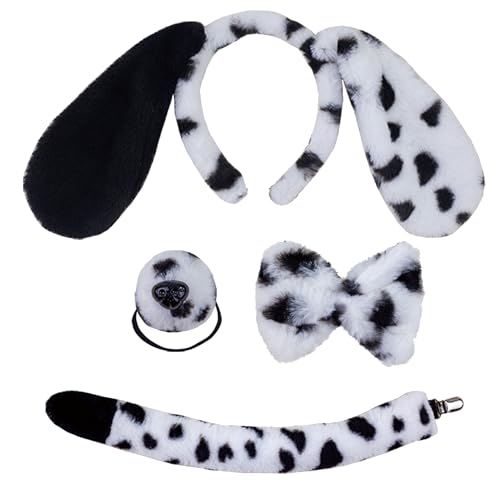 XNHIU Dalmatiner-Kostüm-Zubehör, Welpen-Hundeohren, Stirnband, Nase, Fliege und Schwanz, Tier-Thema, Partyzubehör, Halloween-Party, Verkleiden für Cosplay, 4 Stück XNHIU Dalmatiner-Kostüm-Zubehör, Welpen-Hundeohren, Stirnband, Nase, Fliege und Schwanz, Tier-Thema, Partyzubehör, Halloween-Party, Verkleiden für Cosplay, 4 Stück von XNHIU