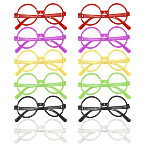 XNIVUIS 12 Stück Partybrille, Zauberer Brille Gläser mit Rundem Rahmen, Spielzeugbrille, Kind Kunststoff Rahmen Brillen, Rahmen Ohne Gläser, Lustige Brillen für Fasching & Karneval (Colored) von XNIVUIS