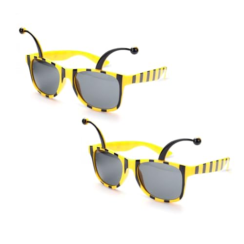 XNIVUIS 2 Stück Brille mit Fühlern Partybrille Biene Party Brille Biene Tierbrille Gelb-Schwarze Streifen Hummel Sonnenbrille Biene Brille Karneval Accessoires für Cosplay Party (Schwarz+Gelb) von XNIVUIS