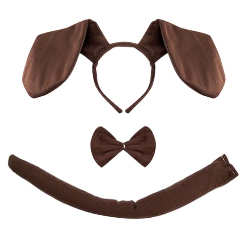 XNIVUIS 3 Stück Hundekostüm Hundeohren und Schwanz Fliege,Kinderhundekostüm,Hundeohren Fancy Dress für Erwachsene Kinder Tierkostüm Zubehör Halloween Cosplay Kindershow(3 PCS) von XNIVUIS