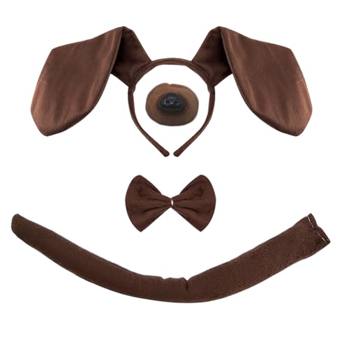 XNIVUIS 4 Stück Niedlich Hundekostüm Set,Verkleidungen & Kostüme für Hunde,Include Brown Dog Ears Hairband and Tail Dog Nose Bowtie,Animal Costume für Tier Thema Party Kindertag Weihnachten (4 PCS) von XNIVUIS
