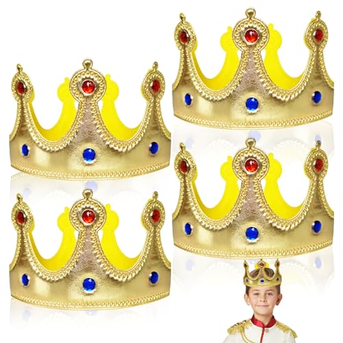 XNIVUIS 4 Stück Runde Krone,König Krone Königin Krone,Geburtstagskrone,Gold Krone,Prinzessin Tiara Kostüm für Kinder Erwachsene Karnevalskostüm Kostüm Geburtstag Party(Gold) von XNIVUIS