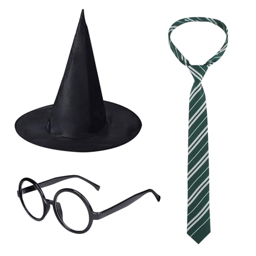 XNIVUIS 4 Stück Zauberer Krawatte Brille Kostüm für Jungen Mädchen, Zauberer Kostüm, Brille Krawatte Kostüm für Cosplay Kostüme Accessoires Set,Cosplay Karneval Verkleidung Geburtstag Party von XNIVUIS