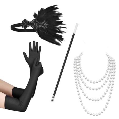 XNIVUIS 4 Teiliges 1920s Kostüm Zubehör Set für Damen, Charleston Accessoires Damen, Flapper Great Gatsby Fancy Dress ​Accessoires, 20er Jahren Zubehör Set für Karneval, 20's Theme Party (Set 3) von XNIVUIS