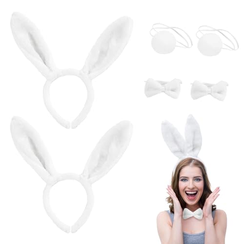 XNIVUIS 6 Stück Hase Cosplay Kostüm Zubehör Kaninchen Hasenohren Stirnband, Hasenohren Haarreif Bunny Ohren Haarreif Hasen Cosplay Bunny Kostüm Set für Ostern Karneval Party Kostüm Dekoration (Weiß) von XNIVUIS