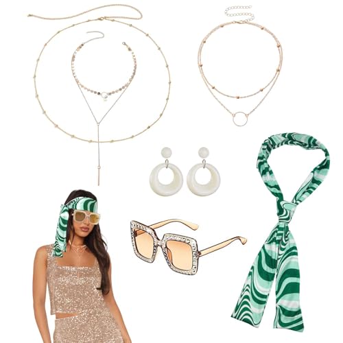 XNIVUIS 6 Stück Hippie Kostüm Set, Disco Verkleidung für Damen, 60er 70er Kostüm Damen Vintage Hippie Accessoires Set, Böhmen Hippie Stirnbänder, für 70er 80er Mode Thema Party XNIVUIS 6 Stück Hippie Kostüm Set, Disco Verkleidung für Damen, 60er 70er Kostüm Damen Vintage Hippie Accessoires Set, Böhmen Hippie Stirnbänder, für 70er 80er Mode Thema Party von XNIVUIS