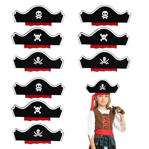XNIVUIS 9 Stück Piratenhut für Kinder, Piraten Hut für Kindergeburtstag für Jungen Mädchen, Filz Piratenhut Piraten Kostümzubehör Pirat Accessoires für Halloween, Piraten-Mottopartys, Cosplay von XNIVUIS