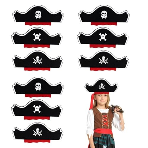 XNIVUIS 9 Stück Piratenhut für Kinder, Piraten Hut für Kindergeburtstag für Jungen Mädchen, Filz Piratenhut Piraten Kostümzubehör Pirat Accessoires für Halloween, Piraten-Mottopartys, Cosplay von XNIVUIS