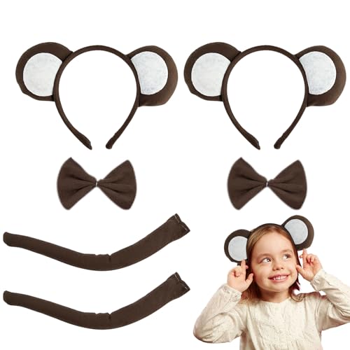 XNIVUIS Affenkostm-Set, inklusive Kostm-Ohren, Stirnband, Fliege, Schwanz fr Kinder, Unisex, Tierkostm, Halloween, Zubehr (braun) von XNIVUIS