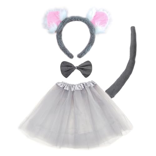 XNIVUIS Koala-Kostüm mit Haarreif, Fliege, Schwanz, Tutu, Rock, Unisex, Tiermaus, Koala-Kostüm, Requisiten für Kleinkinder, Kinder, Halloween, Fasching, Geburtstagskostüm, Weiß, Rosa, Einheitsgröße von XNIVUIS