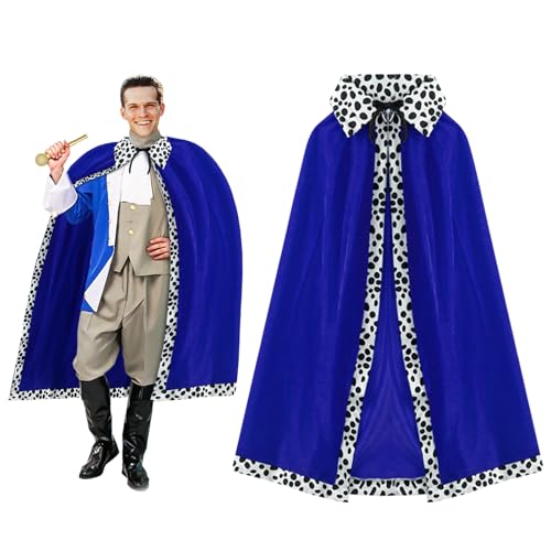 XNIVUIS König Königin Umhang für Erwachsene, Königliche Robe Königsmantel Königinsmantel Samtumhang für Herren Damen, König Königin Kostüm Erwachsene 120cm Blauer Umhang für Karneval, Halloween von XNIVUIS