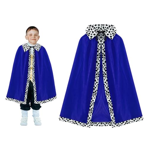 XNIVUIS König Umhang Kinder, Prinz Umhang Königsmantel Samtumhang für Jungen Mädchen, König Königin Cosplay Kostüm Kinder 80cm Blauer Umhang für Karneval, Halloween, Maskerade (Blue) von XNIVUIS