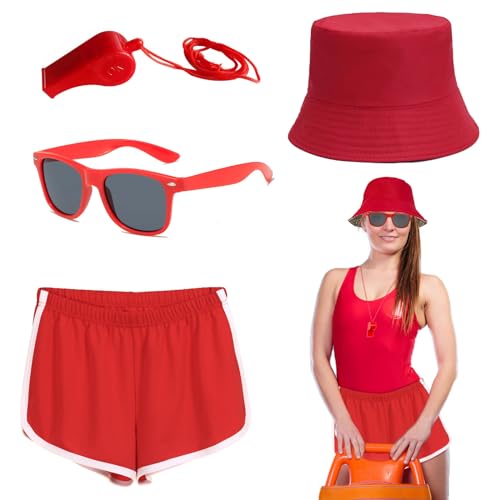 XNIVUIS Rettungsschwimmer Zubehör Rettungsschwimmer Hut, rote Pfeife, Sonnenbrille, verstellbare Sonnenschutzkappe, leerer Sonnenhut, Kostümhut, für Erwachsene, Männer, Frauen, Strand, Pool, Party, 4 von XNIVUIS