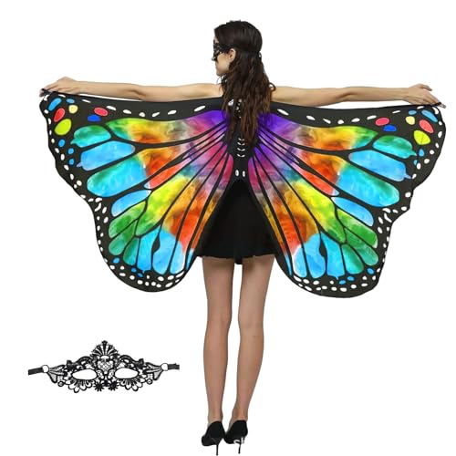 XNIVUIS Schmetterlingsflügel Verkleidung Fee Schmetterlingsflügel Umhang Halloween Schmetterling Umhang mit Augenmaske Schmetterling Schal für Mädchen Cosplay Zubehör (Blau Lila) von XNIVUIS