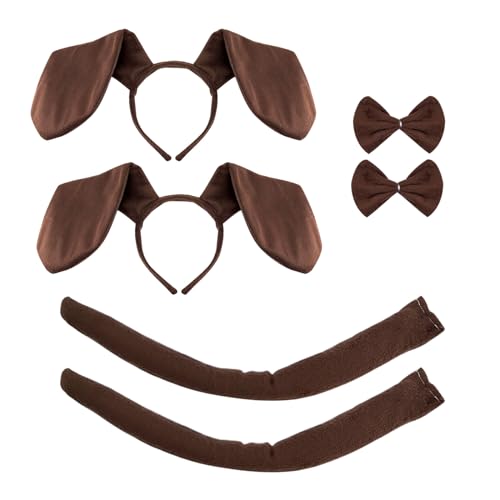 XNIVUIS Welpenkostüm-Set Dackel-Hunde-Set, inklusive Kostüm-Ohren, Stirnband, Fliege, Schwanz für Kleinkinder, Kinder, Halloween, Fasching, Geburtstag, Kostümzubehör (braun) von XNIVUIS