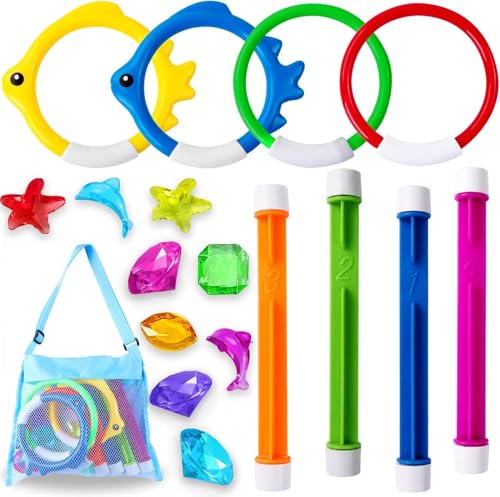 XOYTN 18 Stück Pool-Tauchspielzeug, Sommer-Unterwasserspielzeug mit Wasser Spielzeug Kinder Pool Tauchstäben Ringen Edelsteinen und Aufbewahrungstasche für Kinder Schwimmgeburtstagsfeier Geschenke XOYTN 18 Stück Pool-Tauchspielzeug, Sommer-Unterwasserspielzeug mit Wasser Spielzeug Kinder Pool Tauchstäben Ringen Edelsteinen und Aufbewahrungstasche für Kinder Schwimmgeburtstagsfeier Geschenke von XOYTN