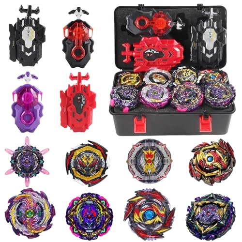 Kampfkreisel Set, 8 Kreisel für Kinder Inkl 4 Stück Gyro Launcher Set, 12 In 1 Spinning Top, Geburtstag/Weihnachten Geschenk für Kinder Ab 6 Jahren (Schwarze Box) von XPJBKC