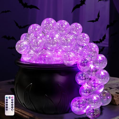 Sprudelnder Kessel Kit, beleuchtete Hexenblasen, DIY Bubble Kessel mit Lichtern, Fernbedienung und transparenten Kugelblasen, Hexen Bubble Pot für gruselige Vintage-Halloween-Dekorationen von XPJBKC