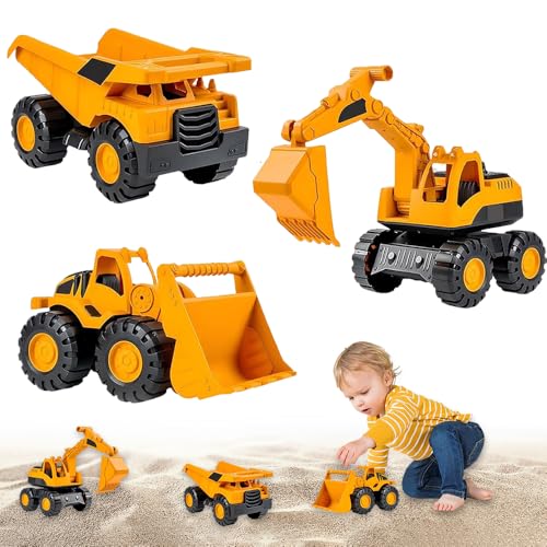 XPJBCK Bagger Sandkasten, 3 Stück Sandspielzeug Bagger Sandkasten, Bagger Spielzeug, Sandbagger Baufahrzeug, Kinder Baustellenfahrzeuge, Sandspielzeug Ab 2 3 4 Jahre (Bagger, Radlader, Kipplaster) von XPJBKC