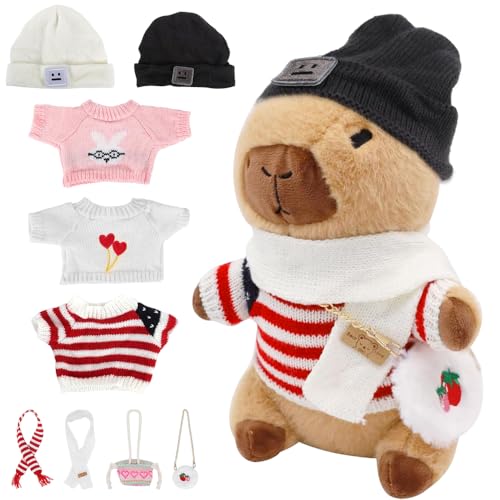 XPJBKC 2025 Neue Capybara Plüschtier, 30cm Capybara Kuscheltier, Niedliche Capybara Plushie mit Kleidung, Hüte, Taschen, Schals, Tägliches Ankleiden Baby Capybara für Jungen Mädchen XPJBKC 2025 Neue Capybara Plüschtier, 30cm Capybara Kuscheltier, Niedliche Capybara Plushie mit Kleidung, Hüte, Taschen, Schals, Tägliches Ankleiden Baby Capybara für Jungen Mädchen von XPJBKC