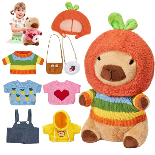 XPJBKC 2025 Neue Capybara Plüschtier, 9 in 1 Capybara Kuscheltier, Niedliche Capybara Plushie mit Kleidung, Hüte, Taschen, Tägliches Ankleiden Baby Capybara für Jungen Mädchen (30cm) von XPJBKC