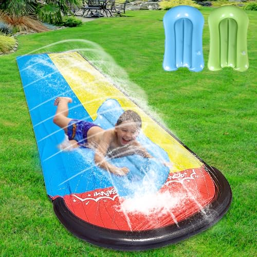XPJBKC 240x55in Wasserrutsche Garten für Kinder, Wasserrutsche Kinder Draußen mit 2 Bodyboard, Doppelte Rasen-Wasserrutsche, Riesige Wasserrutsche für Garten und Außen-Wasserspaß von XPJBKC