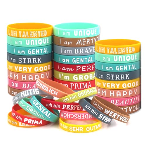 XPJBKC 36 Stück Motivationsarmbänder auf Deutsch, 20.2CM silikonarmband Kinder, Motivationsarmbänder mit Positiven Sprüchen Mutmacher Geschenke für Studenten, Jugendliche, Kollegen XPJBKC 36 Stück Motivationsarmbänder auf Deutsch, 20.2CM silikonarmband Kinder, Motivationsarmbänder mit Positiven Sprüchen Mutmacher Geschenke für Studenten, Jugendliche, Kollegen von XPJBKC