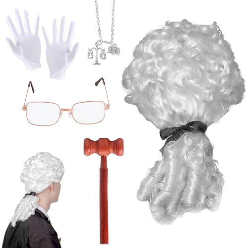 XPJBKC 5Pcs Richter Court Lawyer Costume Accessories Wig, Halloween Costume with Judge Wig, Gavel, Necklace, Glasses, Gloves Fancy Costumes, Role-Playing Carnival Dress Up XPJBKC 5Pcs Richter Court Lawyer Costume Accessories Wig, Halloween Costume with Judge Wig, Gavel, Necklace, Glasses, Gloves Fancy Costumes, Role-Playing Carnival Dress Up von XPJBKC