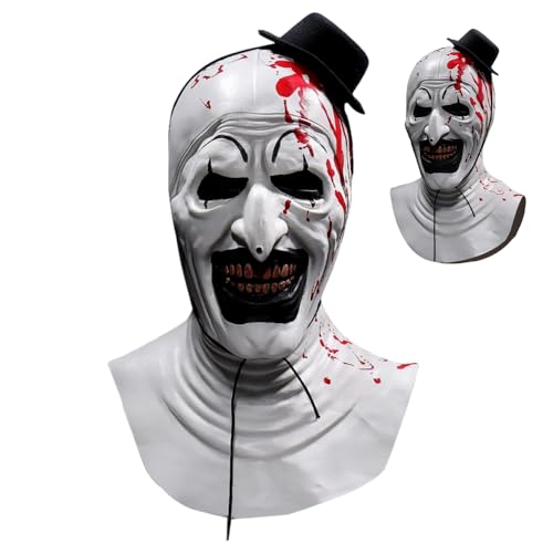 XPJBKC Art The Clown Maske, Terrifier Maske, Horror Clown Masken mit Mini Zylinderhut, Scary Halloween Joker Mask, Horror Clown Kostüm, für Halloween, Karneval Cosplay von XPJBKC