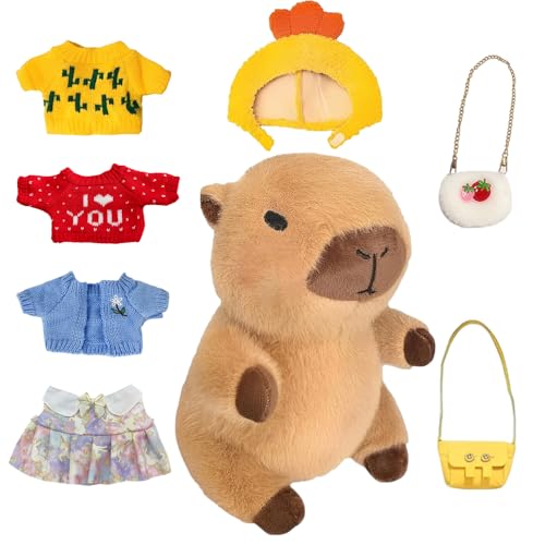 XPJBKC Capybara Kuscheltier, 8 in 1 Capybara Plüschtier, Niedliche Capybara Plushie mit Röcke, Hüte, Taschen, Tägliches Ankleiden Baby Capybara, Geburtstag für Weihnachten, Erntedank, Ostern, 23cm XPJBKC Capybara Kuscheltier, 8 in 1 Capybara Plüschtier, Niedliche Capybara Plushie mit Röcke, Hüte, Taschen, Tägliches Ankleiden Baby Capybara, Geburtstag für Weihnachten, Erntedank, Ostern, 23cm von XPJBKC