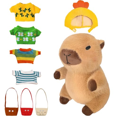 XPJBKC Capybara Kuscheltier, 9 in 1 Capybara Plüschtier, Niedliche Capybara Plushie mit Kleidung, Hüte, Taschen, Tägliches Ankleiden Baby Capybara, Geburtstag für Weihnachten, Erntedank, Ostern, 23cm XPJBKC Capybara Kuscheltier, 9 in 1 Capybara Plüschtier, Niedliche Capybara Plushie mit Kleidung, Hüte, Taschen, Tägliches Ankleiden Baby Capybara, Geburtstag für Weihnachten, Erntedank, Ostern, 23cm von XPJBKC